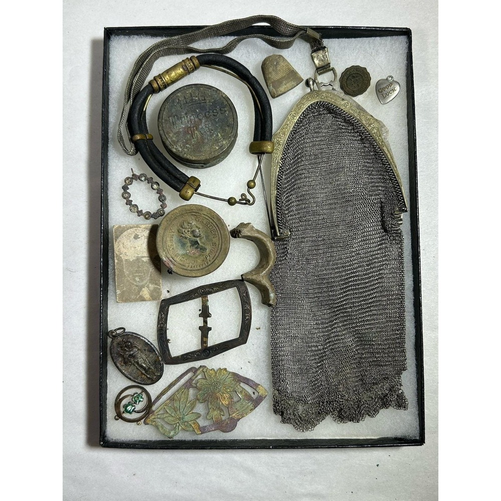 VTG Victorian Trinkets Estate Collection Purse Buckle Charm Jewelry Bracelet